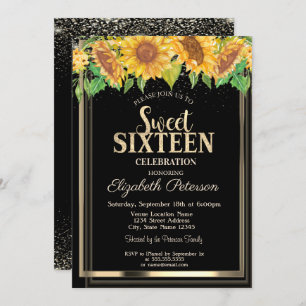 Elegante Confetti Gold Rahmen Sonnenblumen Sweet 1 Einladung