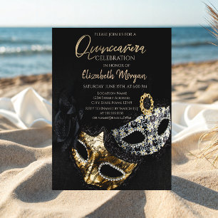 Elegante Confetti Masque, Masquerade Quinceñera Einladung