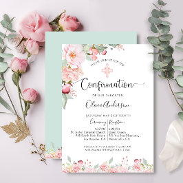 Elegante Confirmation Rose Gold, Minze Floral Einladung