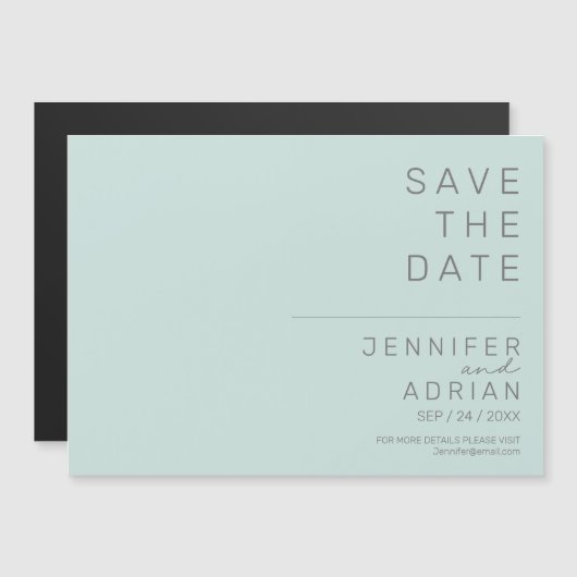 Elegante Cool Mint Minimal Moderne Save the Date Magnetkarte (Vorne/Hinten)