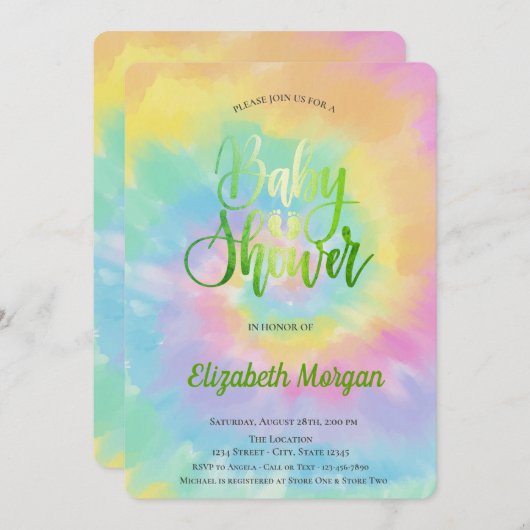 Elegante Coole Baby Dusche Gefärbte Krawatte Einladung (Vorne/Hinten)