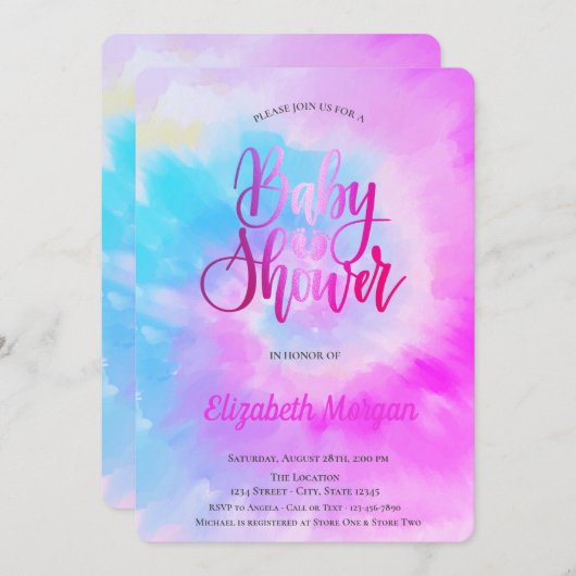 Elegante Coole Babydusche Lila Gefärbte Krawatte Einladung (Vorne/Hinten)