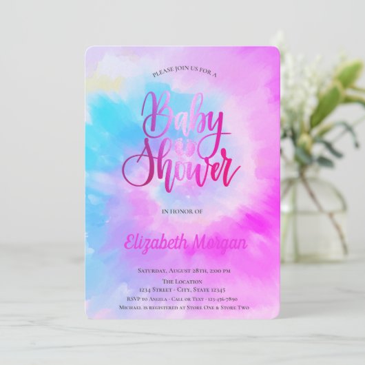 Elegante Coole Babydusche Lila Gefärbte Krawatte Einladung (Stehend Vorderseite)