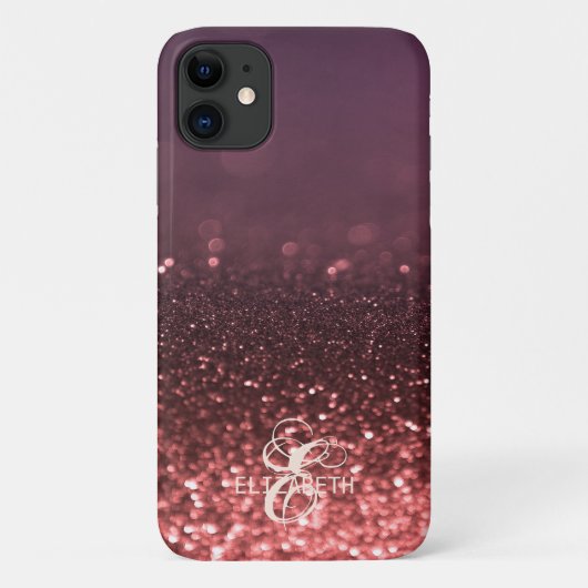 Elegante Coole Rose Gold Glitzer Bokeh Monogramm Case-Mate iPhone Hülle (Rückseite)
