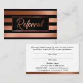 Elegante Copper- und Black Striping-Referenzkarten Empfehlungskarte (Vorne/Hinten)