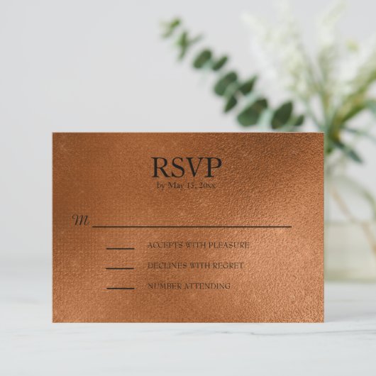 Elegante Copper Wedding RSVP (Stehend Vorderseite)