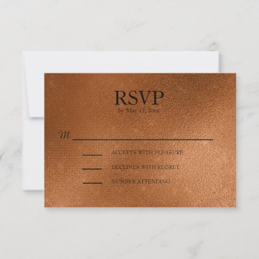 Elegante Copper Wedding RSVP Karte (Vorderseite)