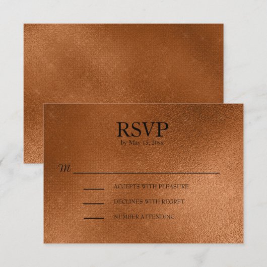 Elegante Copper Wedding RSVP Karte (Vorne/Hinten)