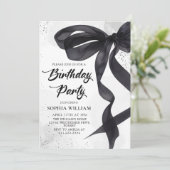 Elegante Coquette Black Bow Geburtstagsparty Einladung (Stehend Vorderseite)
