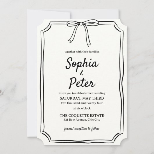 Elegante Coquette Hand Gezeichnet Bow Timeless Wed Einladung (Vorderseite)