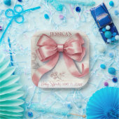 Elegante Coquette Pink Bow Baby Shower Girl Pappteller (Party)