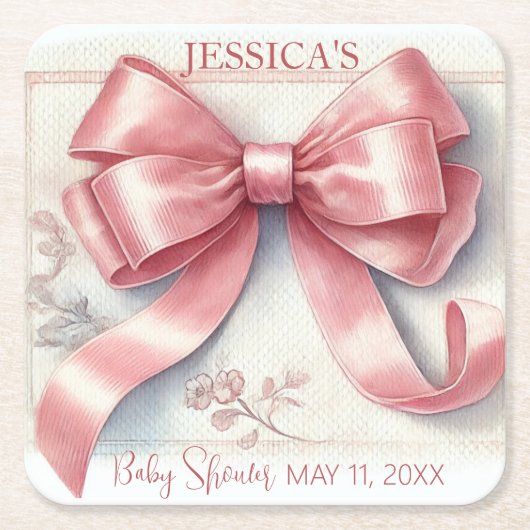 Elegante Coquette Pink Bow Baby Shower Girl Rechteckiger Pappuntersetzer (Vorderseite)