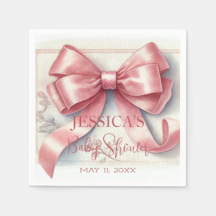 Elegante Coquette Pink Bow Baby Shower Girl Serviette