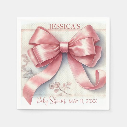 Elegante Coquette Pink Bow Baby Shower Girl Serviette (Vorderseite)