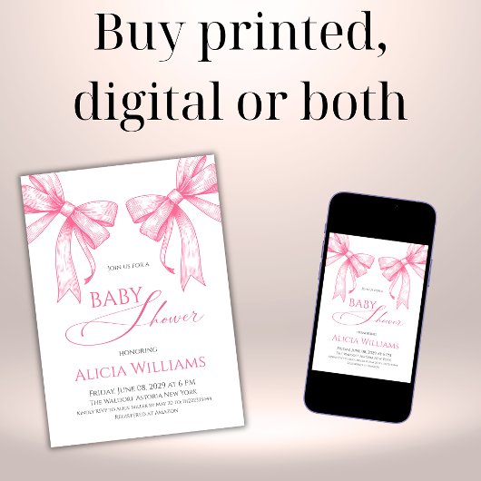 Elegante Coquette Pink Bows Girl Baby Shower Einladung