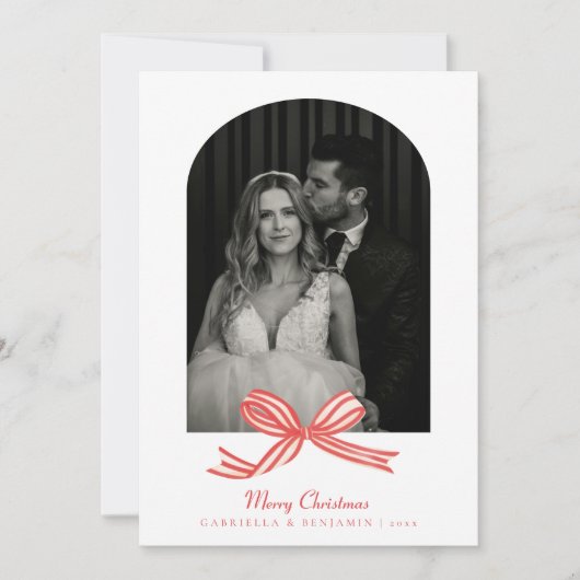 Elegante Coquette Red Bow Arch Foto Weihnachten (Vorderseite)