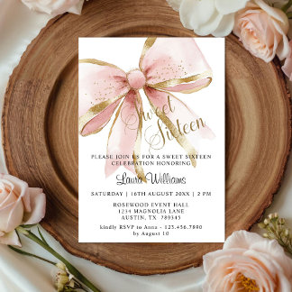 Elegante Coquette Rosa & Goldene Schleife Sweet Si Einladung