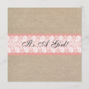 Elegante Coral Burlap Lace Baby Dusche Einladung
