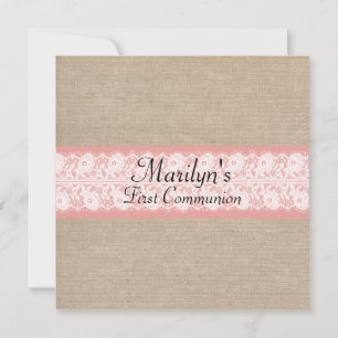 Elegante Coral Burlap Lace Erste Kommune Einladung