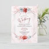 Elegante Coral Floral Geometric Marble Wedding Einladung (Stehend Vorderseite)