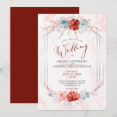 Elegante Coral Floral Geometric Marble Wedding Einladung (Vorne/Hinten)
