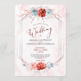 Elegante Coral Floral Geometric Marble Wedding Einladung