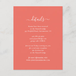 Elegante Coral Guest Information Cards Begleitkarte
