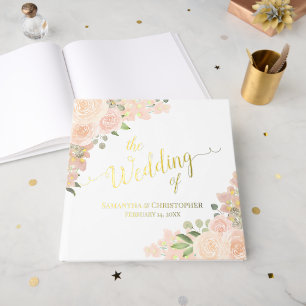 Elegante Coral Peach Boho Florentiner Hochzeit Gästebuch