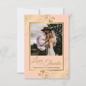 Elegante Coral Peach & Gold Liebe & Danke Hochzeit (Vorderseite)