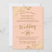 Elegante Coral Peach & Gold Wedding Livestream Einladung (Vorderseite)