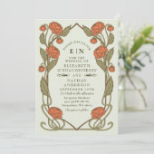 Elegante Coral Peony Art Nouveau Floral Wedding Einladung (Stehend Vorderseite)