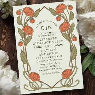 Elegante Coral Peony Art Nouveau Floral Wedding Einladung