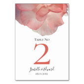 Elegante Coral Pink Rose Bloral Wedding Tischnummer (Vorderseite)