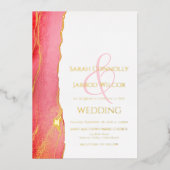 Elegante Coral Pink und Gold Hochzeit Folieneinladung (Vorderseite)
