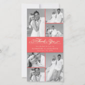 Elegante Coral Red Scalloped Band 6 Foto Hochzeit Dankeskarte (Vorderseite)
