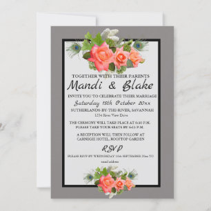 Elegante Coral Rose & Einladung zur Hochzeit