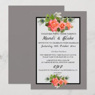 Elegante Coral Rose & Einladung zur Hochzeit
