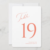 Elegante Coral Script Wedding Tischnummer Card (Rückseite)