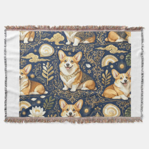 Elegante Corgi-Hunde Gold-Damask Navyblau-Muster  Decke