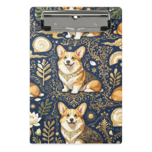 Elegante Corgi-Hunde Gold-Damaskus Navy Blau Muste Mini Klemmbrett