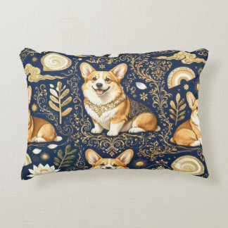 Elegante Corgi-Hunde Gold Damast Navy Blau Dekokissen