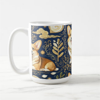 Elegante Corgi-Hunde Gold Damast Navy Blau Muster Kaffeetasse