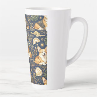 Elegante Corgi-Hunde Gold Damast Navy Blau Muster Milchtasse
