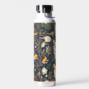 Elegante Corgi-Hunde Gold Damast Navy Blau Muster Trinkflasche