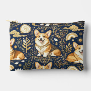 Elegante Corgi-Hunde Gold Damast Navy Blau Muster Zubehörtasche