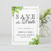 Elegante Corner Fern Dekoration Hochzeit Save The Date (Stehend Vorderseite)