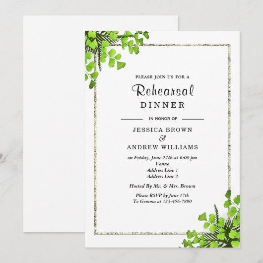 Elegante Corner Fern Dekoration Probe Abendessen Einladung (Vorne/Hinten)