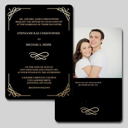 Elegante Corner Swirl Foto Wedding Foil Folieneinladung