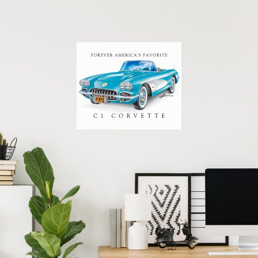 Elegante Corvette C1 Lustration Farbe Kaskade Poster (Heimbüro)