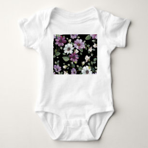 Elegante Cosmos-Blumen: Wasserfarbene Nahtlose. Baby Strampler